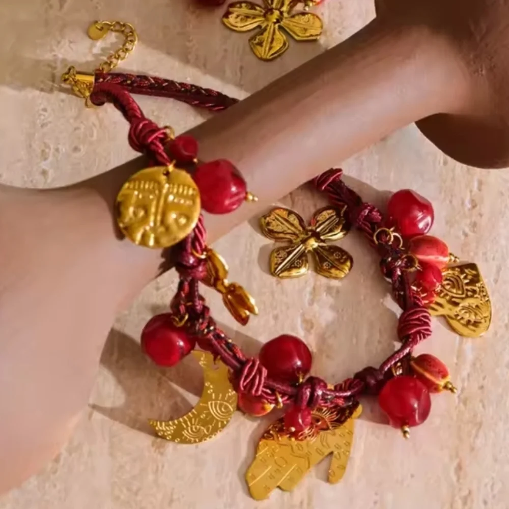 Free Pwople Desert Bloom Cord Necklace | Hamsa Evil Eye Moon | NWOT